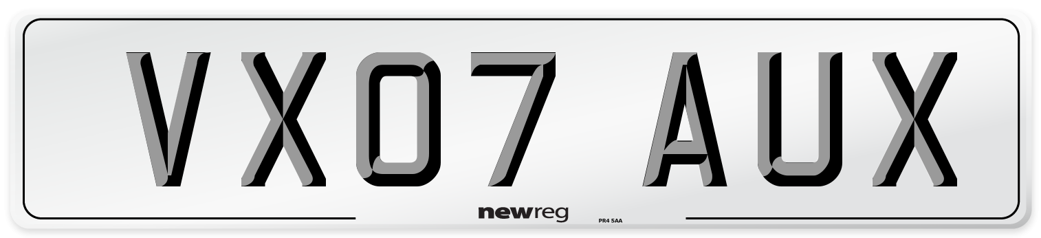 VX07 AUX Number Plate from New Reg